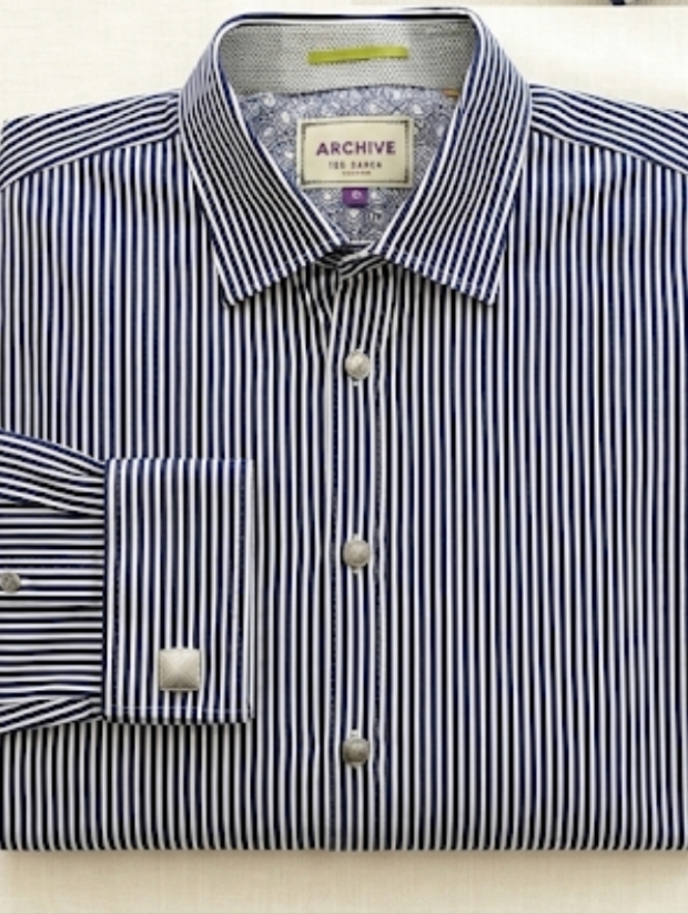 Ted Baker London Archive Men’s Blue White Striped Button Up Shirt 16 French Cuff - Picture 2 of 13
